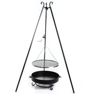 Schwenkgrill Dreinbein 185cm mit Kurbel Kette Grillgestell Stahl Pulverbeschichtet Holzkohlegrill Grill Gartengrill Feuerschale Ø60cm