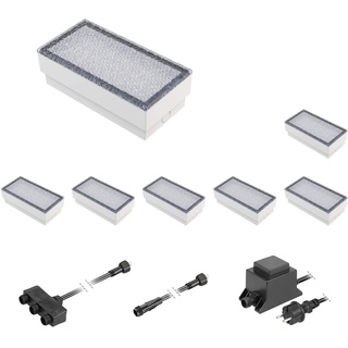 LED Pflaster-Stein Gorgon Boden-Einbauleuchte für außen, 20x10cm, 12V, blau 7er Set