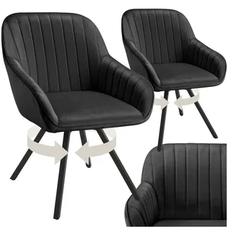 tectake® drehbare Esszimmerstühle mit Armlehne, Schalenstuhl ergonomisch mit Samt Bezug, gesteppt, Stühle drehbar für Wohnzimmer, Esstisch, Arbeitszimmer, Schminktisch, Küchenstühle - 2er Set, schwarz