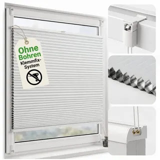 Salcar Wabenplissee Klemmfix ohne Bohren Thermo Plissee verspannt verdunkelnd blickdicht, Weiß 35x100cm,Fenster Tür Sonnenschutz Hitzeschutz Doppelplissee weiß 35 cm x 100 cm