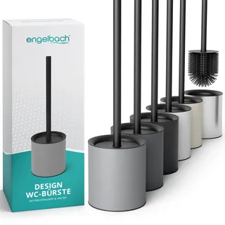 Engelbach® Klobürste Silikon mit Edelstahl Griff & Halter, Grau | Antibakterielle Design Toilettenbürste – WC Bürstengarnitur, Klobürstenhalter, modern