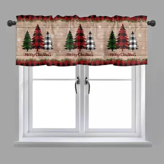 Kashyke Weihnachtsgardinen Kurz für Küche Bistrogardine, Weihnachtsdeko Innen Küche Weihnachten Scheibengardine Küchengardinen Winter Weihnachtsvorhang,137 * 45cm (#08)