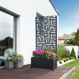 [casa.pro] Trennwand Bernalda mit Blumenkasten Stahl Schwarz