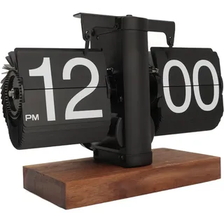 Tischuhr, Retro-Flip-Uhr, Digitale Klappuhr, automatisch drehend, batteriebetriebene mechanische Uhr, Schwarz - Schwarz
