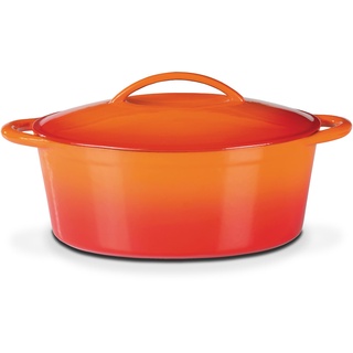 GSW hochwertiger Schmortopf mit Deckel, ideal zum Schmoren, Dünsten und Braten, auch für Induktion und Backofen – Orange/Rot, Gusseisen, 7 Liter, 33cm