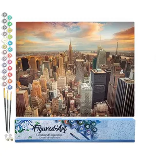 Figured'Art Malen Nach Zahlen Erwachsene Sonnenuntergang über New York - Paint by Numbers Basteln DIY Bastelset 40x50cm ohne Holzrahmen