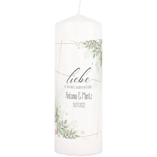 Herz & Heim® Hochzeitskerze mit Namen des Ehepaares Stumpenkerze Weiß 7 cm x 20 cm (Ø/H) Liebe