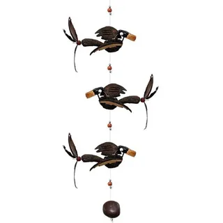 Kunsthandwerk Asien Windspiel Mobile 3 Vögel aus Holz 81 cm Schwarz