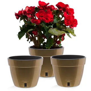 Santino ASTI 3er Set 18CM Selbstwässernder Blumentopf mit Wasserstandsanzeiger - Rund Premium Qualität Innen Blumentopf für Anlagen, Blumen, Kräuter (Ø 18 cm, H 14 cm, 2,5L - Gold/Black)