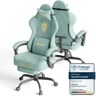 Huracan Gaming Stuhl Ergonomischer Gaming Sessel Schreibtischstuhl mit Fußstütze Kopfstütze und Lendenkissen, Atmungsaktiver Samtstoff, Ideal Für Lange Gaming- und Arbeitssitzungen(Grün)