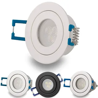 Trano LED Einbaustrahler Weiß rund 3W warmweiß IP-44 230V - GU11 Strahler für Bad und Außen-Bereich - Ø40mm Bohrloch Badezimmer Sauna Dusche Einbau-Spot Einbauleuchte