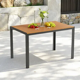 Clevich Gartentisch Wetterfeste, 110x70cm, Outdoor-Esstisch, WPC Balkontisch, Aluminiumrahmen, Wetterfeste Gartenmöbel, Quadratischer Terrassentisch, Teakbraun