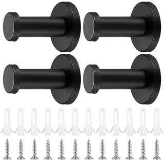 4 Stk Rund Kleiderhaken Schwarz, Handtuchhaken Edelstahl, Garderobenhaken Wandhaken Metall, Garderobe Haken mit Schrauben für Badezimmer Küche Schlafzimmer Haken (50mm/2inch)