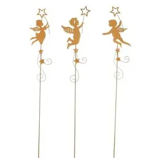 Frank-Flechtwaren Weihnachtsdeko 770708, Engelchen, 3 Stück, Blumenstecker aus Metall, 60 cm
