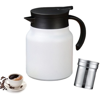 winterbeauy Kaffeekanne Teekanne,Thermoskannen,1000ml,mit Siebeinsatz für Heißgetränke, Herausnehmbarer Doppelwandig (Weiß)