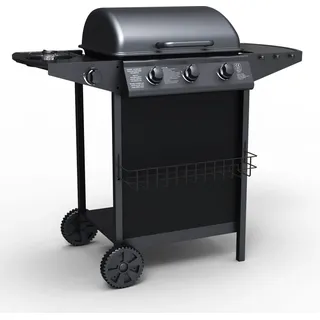 Tepro Hampton Gasgrill, 3 Brenner, 11 kW, Edelstahl Schwarz pulverbeschichtet, mit Piezo-Zündung, Seitenbrenner und Thermometer, Grillfläche 82 c... - Schwarz