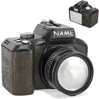 XL Spardose - Kamera/Fotoapparat/Spiegelreflexkamera - SCHWARZ - incl. Name - mit Schlüssel & Schloß - stabile Sparbüchse aus Porzellan/Keramik - Sp..