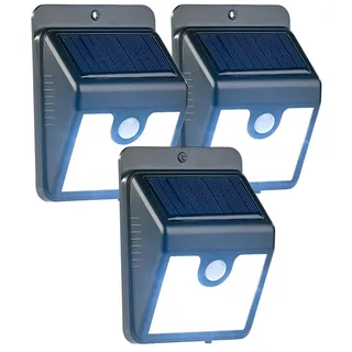 Luminea Außenleuchten: 3er-Set Solar-LED-Wandleuchten mit Bewegungssensor & Nachtlicht, 50 lm (Solar Hausnummer-Beleuchtung, Leuchten für den Aussenbereich, Garten)