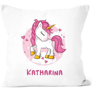 SpecialMe® Kissen-Bezug mit Namen Einhorn Kissen-Hülle Namenskissen personalisierte Geschenke Dekokissen Weiss Unisize
