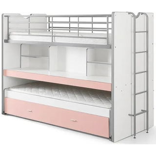 Hochbett VIPACK "Bonny, mit 3 Schlafgelegenheiten, super praktisch im Kinderzimmer", rosa (weiß, rosa), B:102cm H:161cm L:222cm, Hochbetten, Hochbett, mit großer Schreibplatte, Regalfächern, viel Funktion auf kleinem Raum