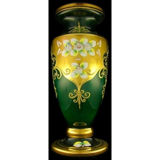 Casa Padrino Luxus Barock Glas Vase Grün / Mehrfarbig / Gold H. 60 cm - Prunkvolle handgefertigte & handbemalte Blumenvase - Barock Deko Accessoires