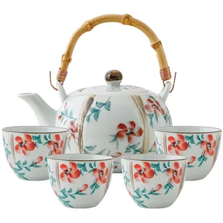 YoeEoay Handbemalte Teekannen Und Tassen, Hochtemperatur Teeservice Set Aus Keramik Ofenveränderte Glasur Tee Set Für Teeliebhaber Teekanne Im Japanischen Stil Aus Porzellan Weiß