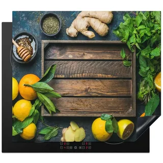 MuchoWow Herd-Abdeckplatte Obstkiste - Zitrone, Vinyl, (1 tlg), Küche Herdabdeckplatte Ceranfeld Vinyl Einteilig, 59x52 cm 59 cm x 52 cm x 0.2 cm