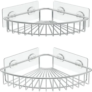 HEETA Duschablage ohne Bohren, 2 Stück Duschablage Ecke Duschregal Metall Edelstahl Badezimmer Langlebige Duschkorb Organizer für Bad, Küche und Toilette (Silber)