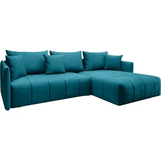 FURMEB24 - DON 245 x 180 cm  Sofa mit Schlaffunktion und  zwei Bettk€sten -  Ecksofa mit Kissen , Stoff Monoliht -  Trkis - Türkis