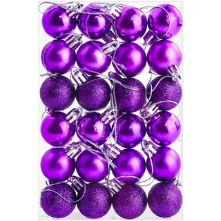 24 Stück 30 mm Weihnachtskugeln Dekoration Bruchsichere Christbaumkugeln Mini Hängende Kugel für Weihnachtsbaum Feiertage Hochzeit Party Ornamente, Lila