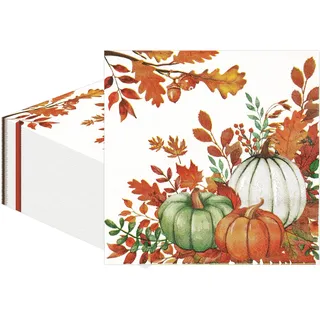 40 Stück Herbst-Kürbis-Papierservietten, Herbst-Mittagsservietten Einweg-Kürbisse Ahornblätter Dinner Leaf Cocktail-Servietten Partyzubehör für Thanksgiving Ernte Friendsgiving Dekorationen