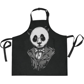 DOMIKING Damen Schürzen Panda Schwarz Weiß Schürze Unisex Küche Latzschürze mit Taschen Verstellbarer Hals zum Kochen, Backen, Gartenarbeit