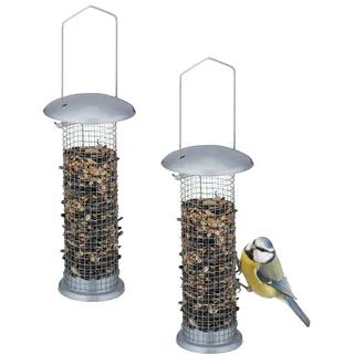 Relaxdays Vogelfutterspender 2er Set zum Aufhängen Silber
