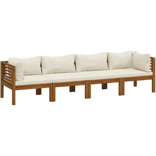 4-Sitzer-Gartensofa mit Creme Kissen Massivholz Akazie - Creme/Bunt