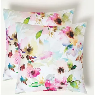 Homescapes Gartenkissen Aquarell-Blumen 45 x 45 cm Mehrfarbig