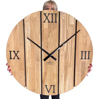 Große Wanduhr Aus Massiver Eiche, 80 Cm