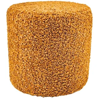 Max Mebels Bouclé-Hocker ROLF 40x40 cm rund – stilvoller Polsterhocker oder Fußhocker aus Teddy-Stoff – Senfgelb