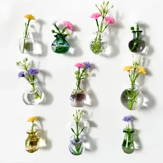 20 niedliche Mini-Magnetvasen für den Kühlschrank, kleine magnetische Blumenvasen aus Glas, Kühlschrankzubehör, für Spinde, Büro, Küche, Dekoration (20pcs)