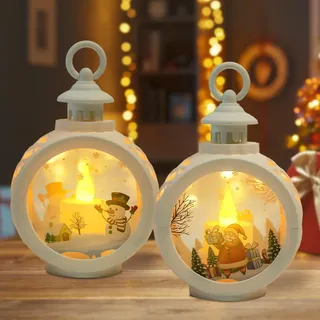 Weihnachtslaterne LED - Windlicht Vintage Weiß für Innen - Weihnachtsdeko Laterne mit Licht für Weihnachts Deko