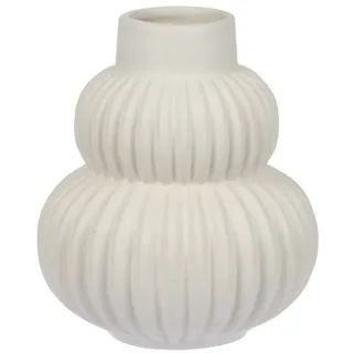 ZauberDeko Dekovase Vase Weiß Geriffelt zwei Rundungen Tischdeko Porzellan 16cm Hoch