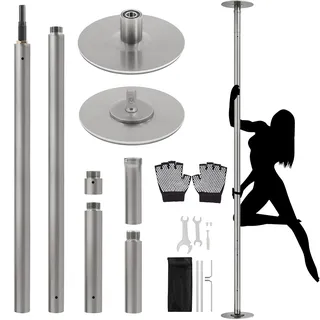 Yaheetech Tanzstange 45 mm, Pole Dance Stange 225 bis 274,5 cm Höhenverstellbar, Strip Stange Statisch oder Spinning Silbern