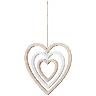 Levandeo® Windspiel, Deko Herz Mobile H35cm Windspiel MDF Holz Natur Weiß Holzherz