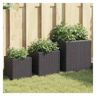furnicato Hochbeet Pflanzkübel-Set Schwarz PE-Rattan Stahlgestell 40x40x40 cm schwarz