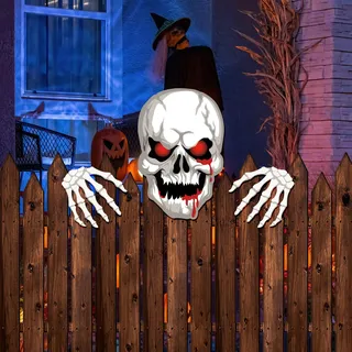 Zaun Dekoration Halloween Garten Hof Kunst Zeichen Pfähle, Hof Dekorationen Skelett Spähen Zeichen Rasen im Freien Party Dekor Zaundekoration für Die Gartendekoration Innenhofdekoration Halloween Deko