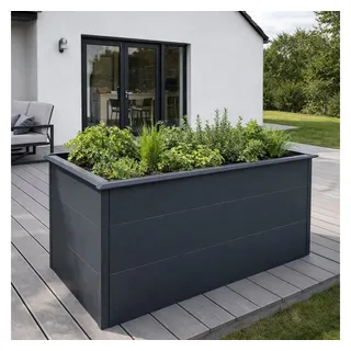 Plats Outdoor solution Hochbeet Hochbeet anthrazit pulverbeschichtet, 150 x 75 x 77 cm (Set), mit integrierter Schneckenkante, pulverbeschichtetem Stahl grau