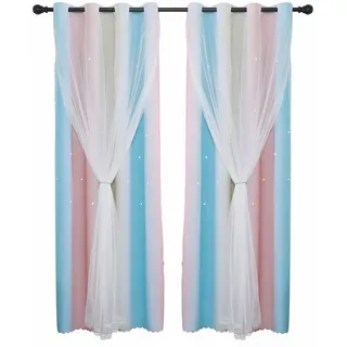 BTTO V&G Schiebegardine Verdunkelungsvorhang Schleife Doppellagig Ösen, Sterne, Tüll, (1 St), Farbverlauf Blickdicht Gardinen, Kinderzimmer blau 130 cm x 243 cm