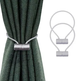 SUOXU 2pcs Magnetische Vorhang Raffhalter, Vorhangclip, Schnur Schnalle, Vorhang Web Clip, verwendet für zu Hause, Büro, Cafe, Keine Notwendigkeit, den Magnet zu perforieren (grau)