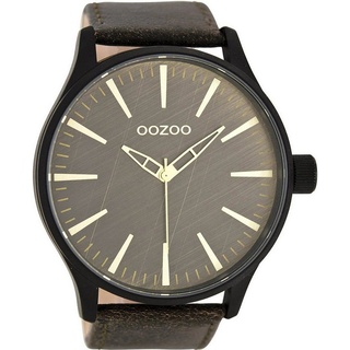 OOZOO Quarzuhr Oozoo Armbanduhr Herren schwarz, Herrenuhr rund, extra groß (ca. 50mm) Lederarmband, Fashion-Style braun