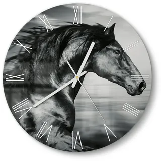 DEQORI Wanduhr 'Galoppierendes Pferd' (Glas Glasuhr modern Wand Uhr Design Küchenuhr) schwarz 30 cm x 30 cm