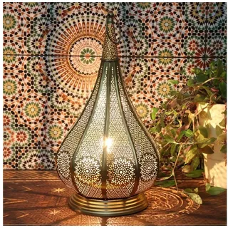 Casa Moro Nachttischlampe Orientalische Tischlampe Monza Gold, marokkanische Laterne, ohne Leuchtmittel, für elektrische und Kerzenbeleuchtung IRL610 goldfarben